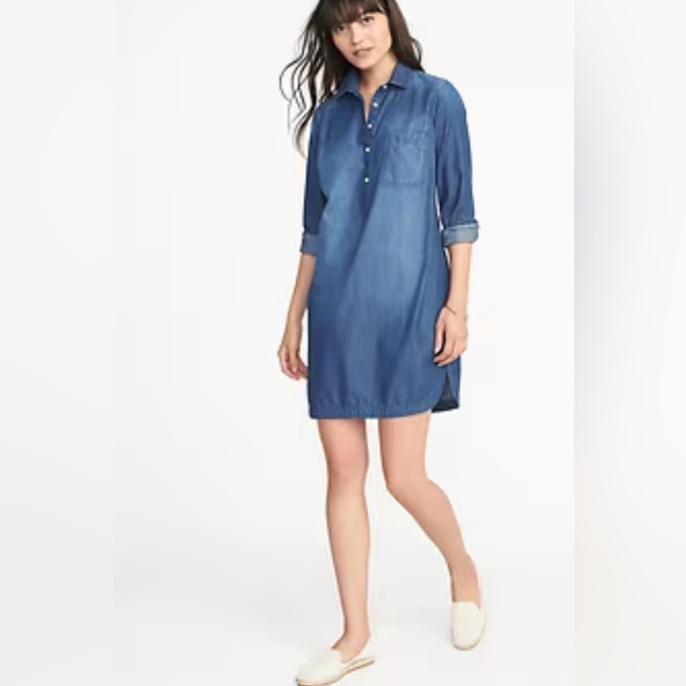 Chambray Shirt Dress - Dark Wash - S